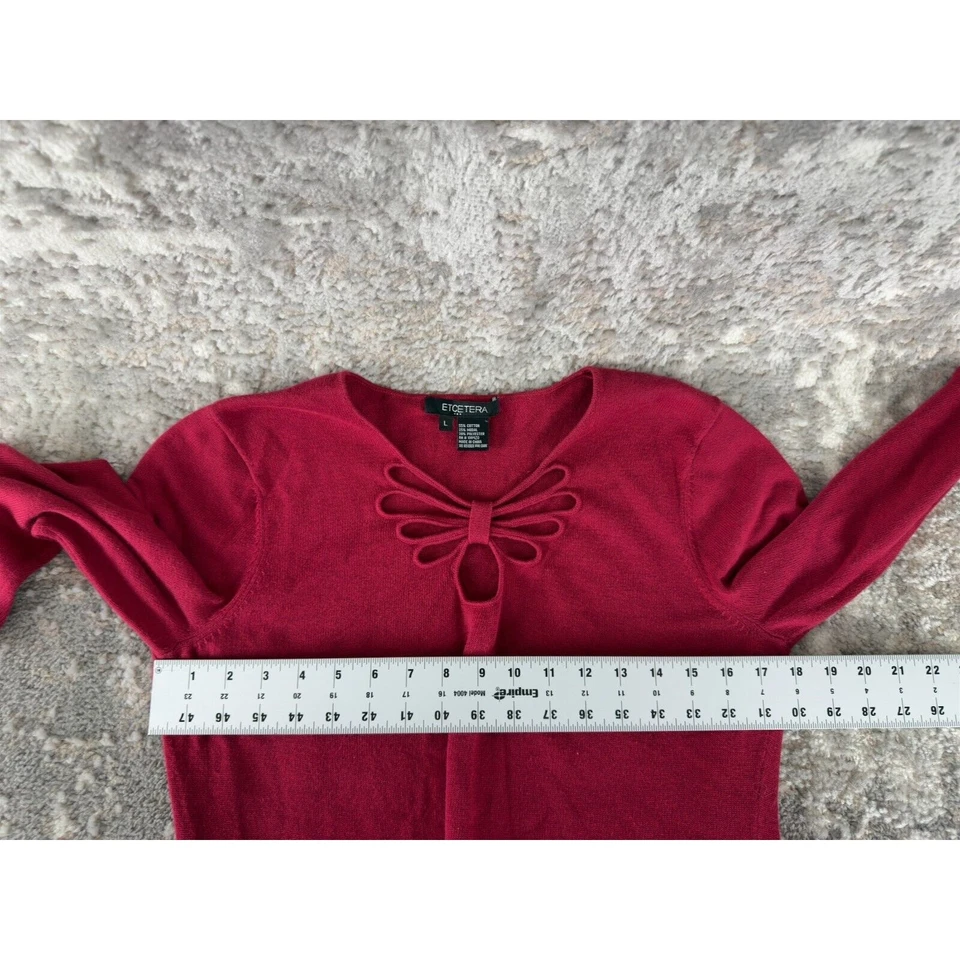 Etcetera Womens Size L Keyhole Cotton Blend Top Red 3/4 Sleeve Casual Pullover - Image 4 of 4