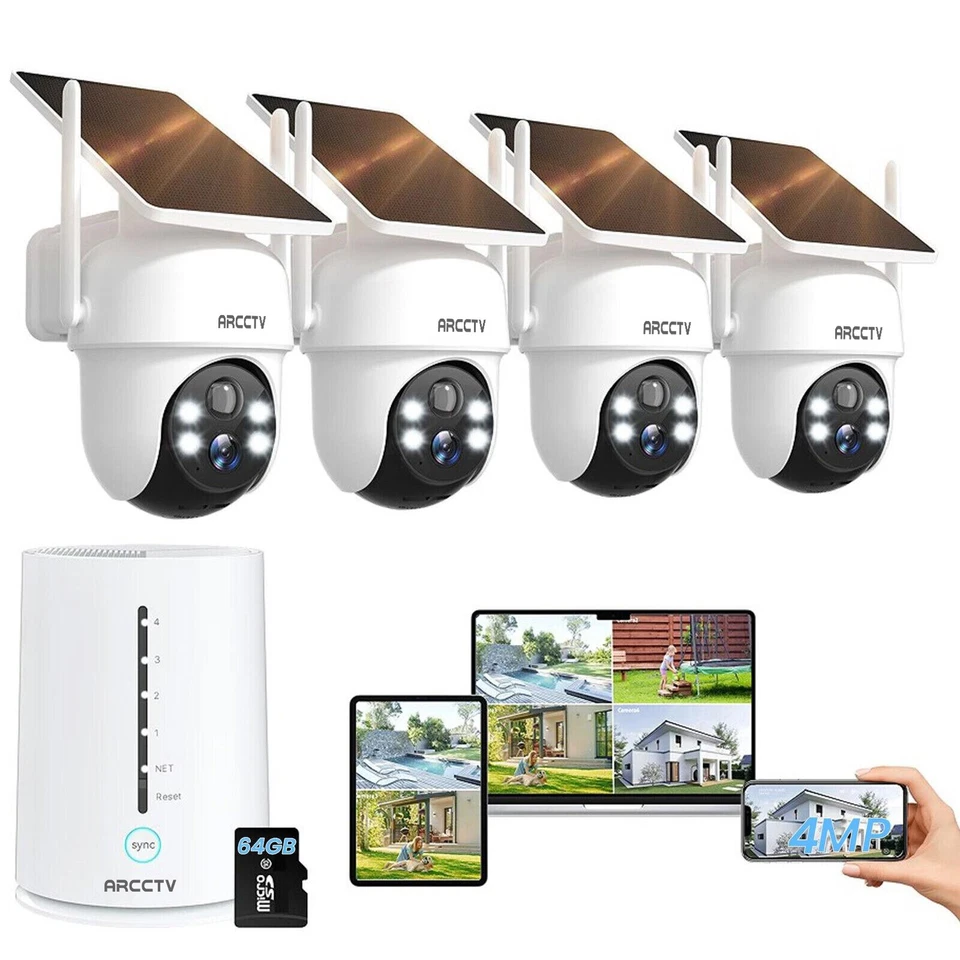 ARCCTV Solar Battery Powered Wireless Security Camera System WiFiIP Outdoor Home