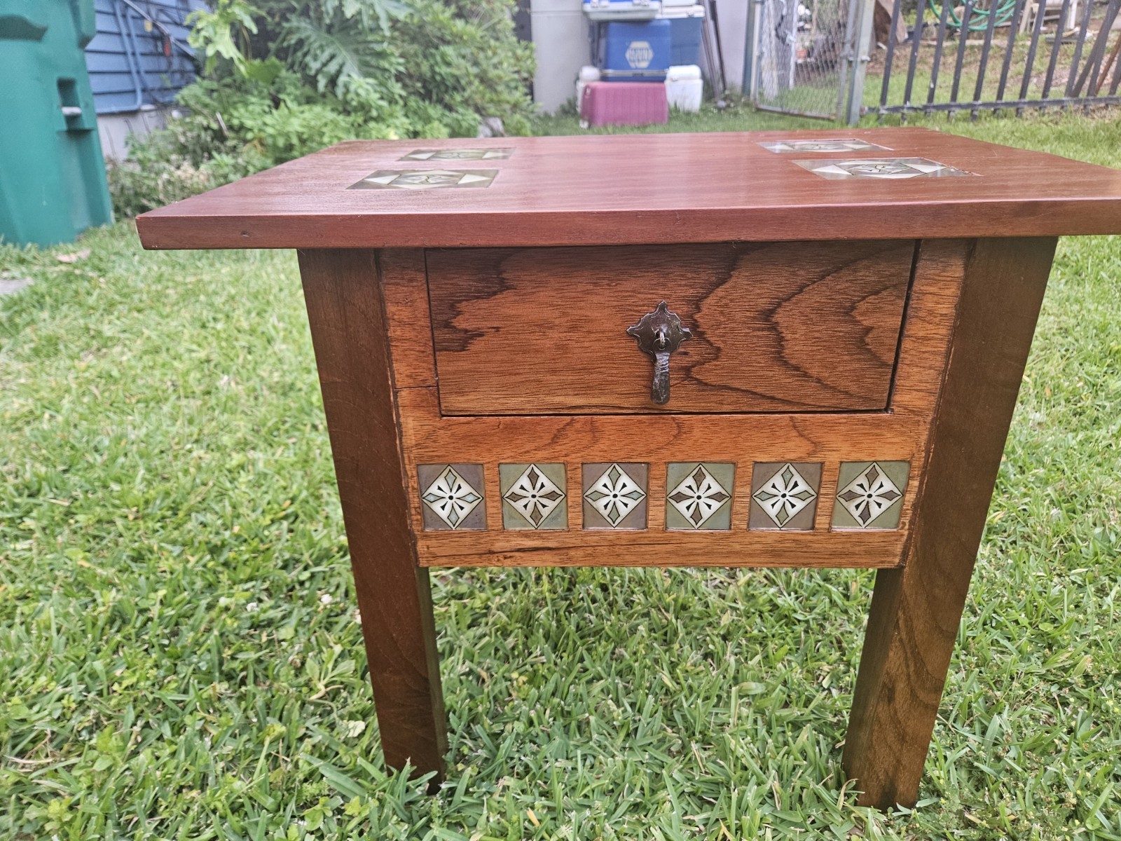Antique Mission Style Tile Inlayed Walnut End Table 19th Cen