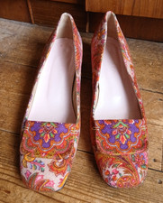 Boden Multicoloured Paisley Purple Orange Kitten Heel Slip On Shoes EU 41 UK 7.5