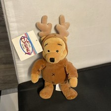 Vintage Winnie the Pooh Disney Store 8" Mini Bean Bag Plush Reindeer Pooh 1999