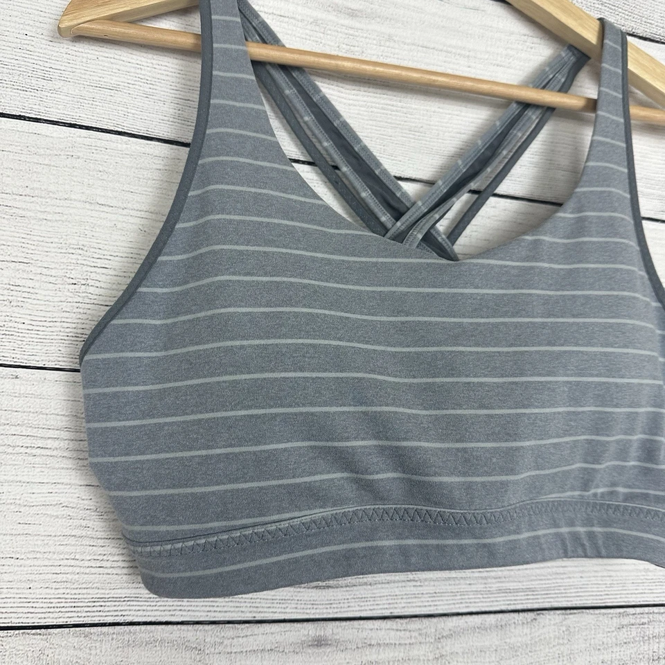 ATHLETA Grey Stripe Transcendence Sports Bra Running Yoga Size Large Athletic - Image 2 of 4