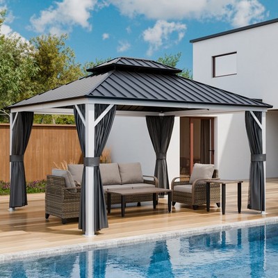 EAGLE PEAK 12x14 Hardtop Aluminum Gazebo with Netting and Curtains