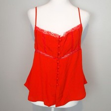 Urban Outfitters Camisole Top buttons Orange Lace sz m starps shirt blouse cami