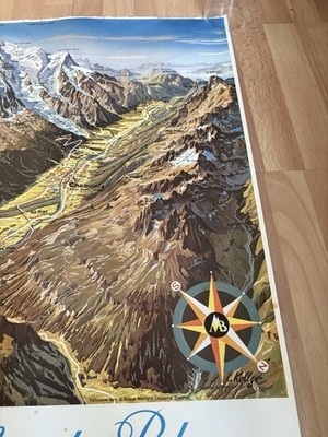 VINTAGE 1962 CHAMONIX MONT BLANC Poster Original Louis Koller Map