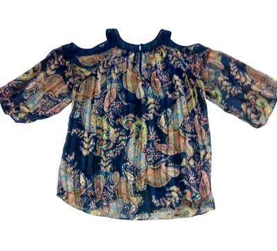 Daniel Rainn Women's Flurry Fairy 3/4 Sleeve Crochet Trim Open Shoulder Top XL