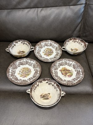 Royal Worcester Palissy Birds Cream Soup Bowl Sets Plate Game Series Quail Duck