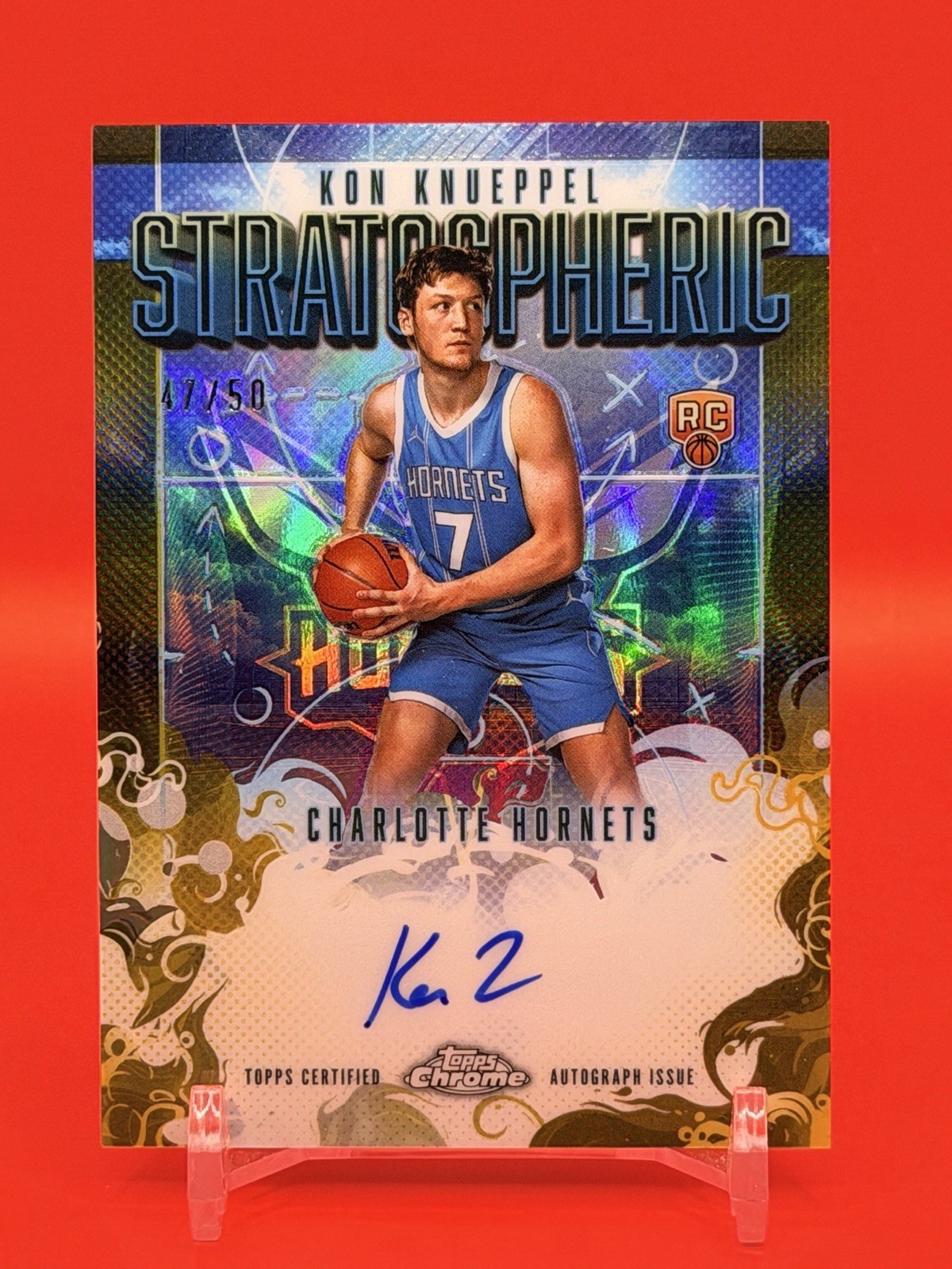 2025 Topps Chrome Kon Knueppel Stratospheric Gold Auto RC /50 - Hornets SMR-KK