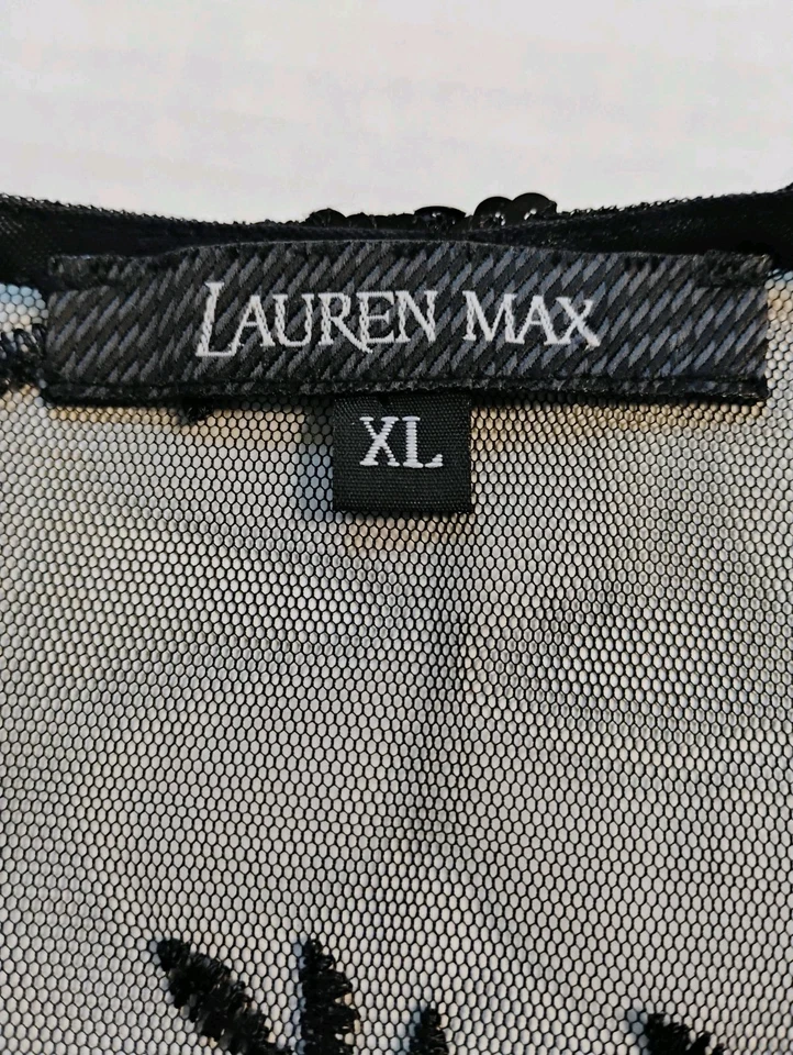 Cárdigan para mujer Lauren Max XL negro lentejuelas transparentes bordado encogerse de hombros corbata frontal Foto 4 de 4