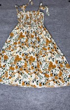 Floral Sundress Dress Womens Small Multicolor Midi Smocked Tie Strap Ruffle