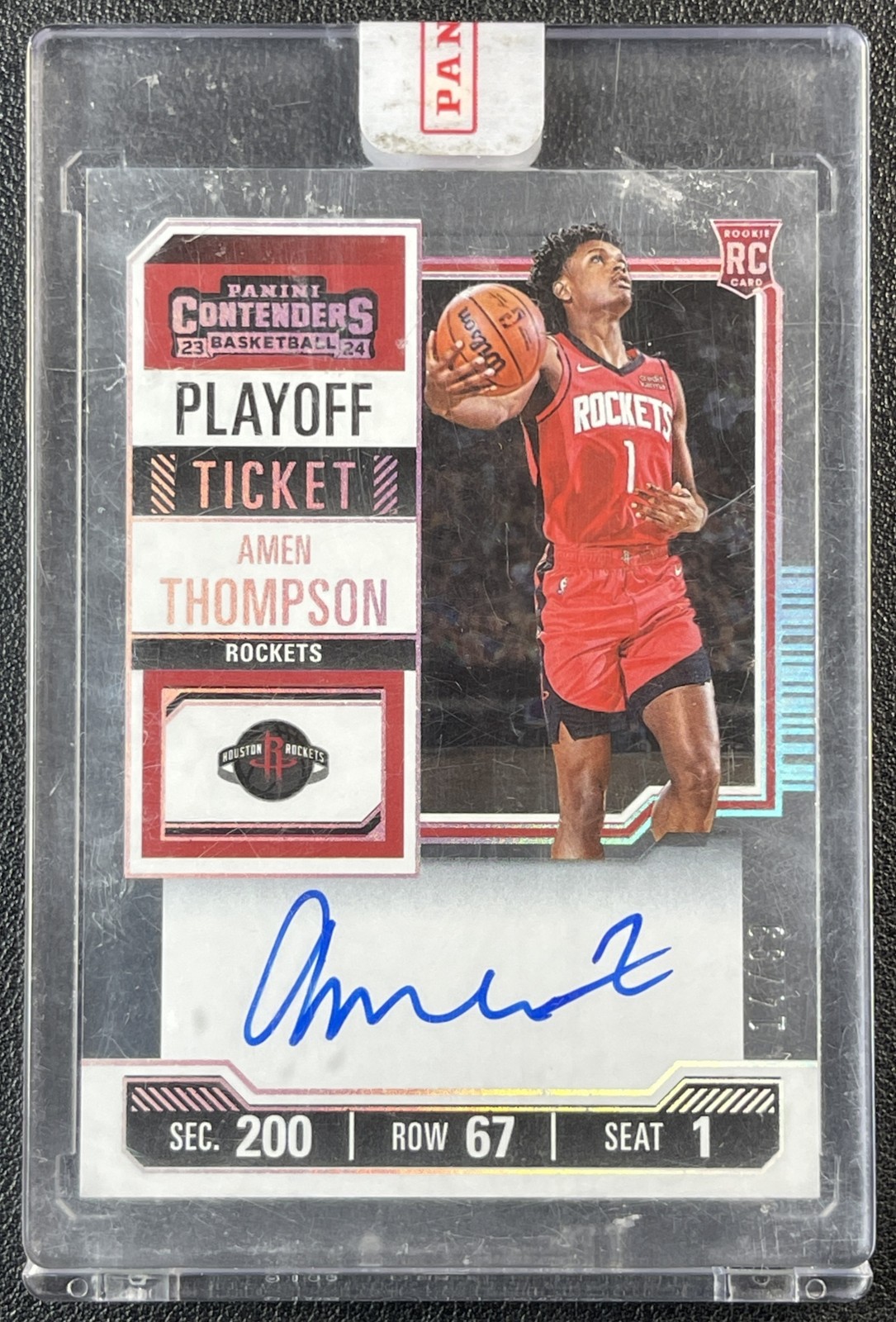 AMEN THOMPSON 2023-24 PANINI CONTENDERS #111 ROOKIE PLAYOFF TICKET RC AUTO 14/99