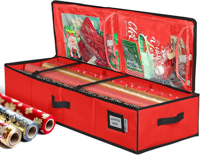 Wrapping Paper Storage Container - Fits 27 Rolls, Durable 600D, Underbed Storage