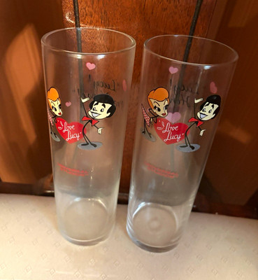 I Love Lucy Lucy Clear Glass Tumblers Set of 2, 1 Pint, Decorated Hearts