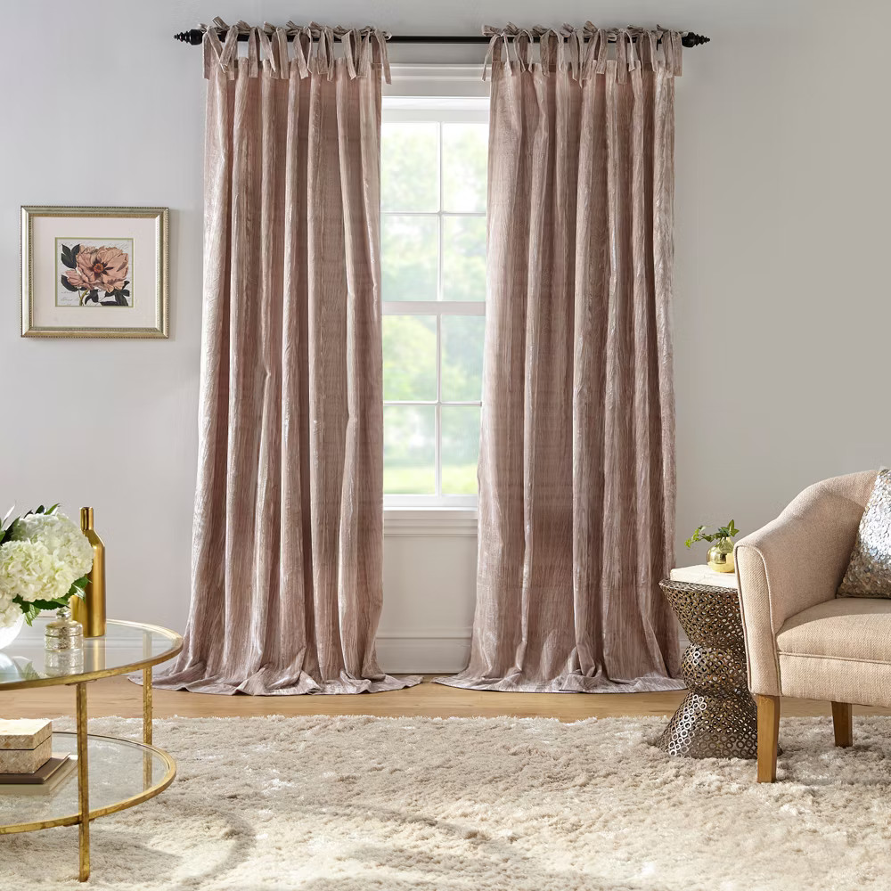 Korena Rustic Vogue Tie-Top Crushed Velvet Single Window Curtain Panel - 52''