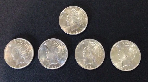 Lot of 5 UNC/BU 1922 Choice Silver Peace Dollars!