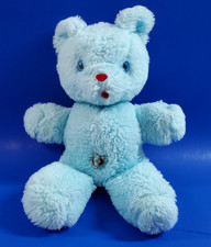 Vintage Eden Musical Wind-Up Blue Plush Teddy Bear Works Plays Rock-a-Bye Baby