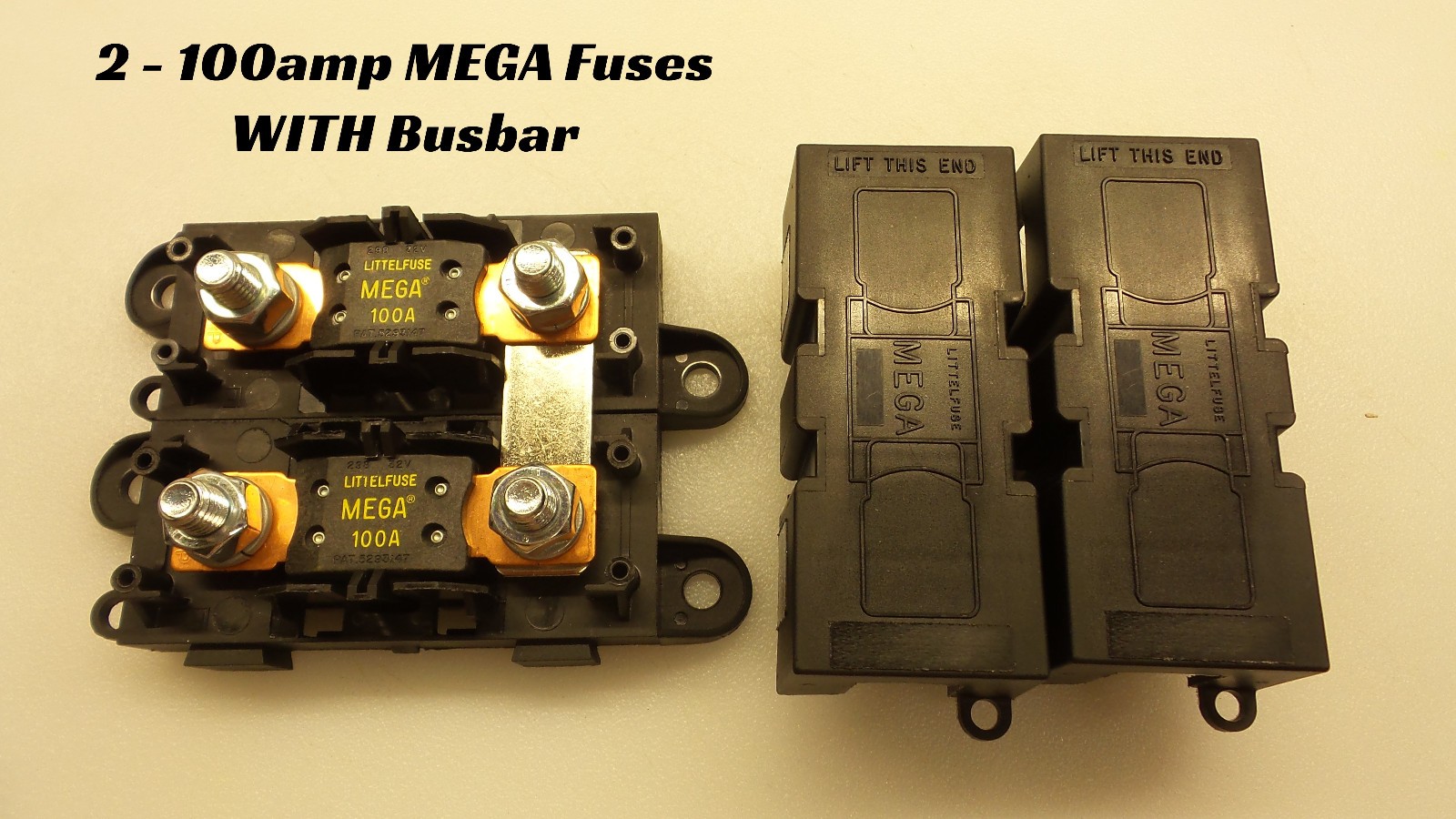 LITTELFUSE Mega Fuse Holder with Dual 100 amp 32V DC Slo-Blo With Copper  Busbar