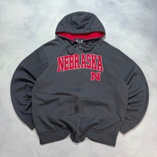 Felpa con cappuccio e zip intera Nebraska Cornhuskers uomo grande grigia rossa Huskers Y2K
