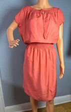 Talbots Silk Dress Medium M Peach Short Sleeve Smocked Waist Scoop Neck NWT.