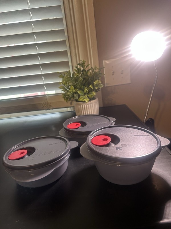 Tupperware Crystalwave Set of 3 Microwavable Bowls Dark Gray