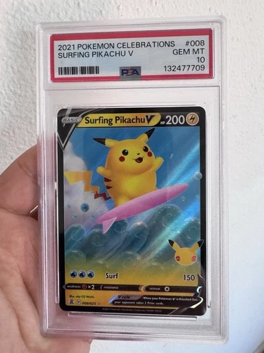 Pokemon Surfing Pikachu V 008/025 Celebrations Holo PSA 10