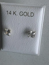 14k Solid Yellow Gold Square Cz Stud Earrings Push Backing 4mm Earrings