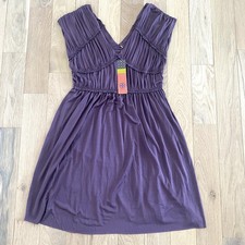 Tory Burch Shirred Feldspar Dress Size Medium V-Neck Plum Silk New