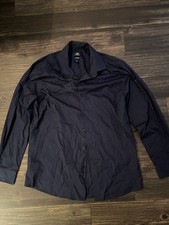 Dockers Medium Navy Blue Fitted Button Up Dress Shirt New Mens