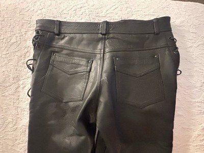 Hot Leathers Heavy Duty Side-Laced Black Leather Pants - Size 38