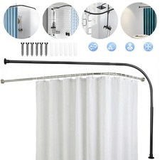 Shower Curtain Rod L Shape Poles Stretchable Corner Curtain Rail for Bathroom