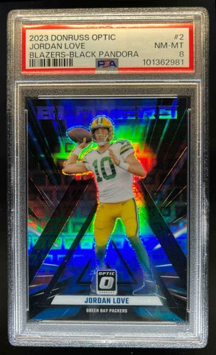 2023 Donruss Optic Jordan Love Blazers Black Pandora #8/25 Packers PSA 8