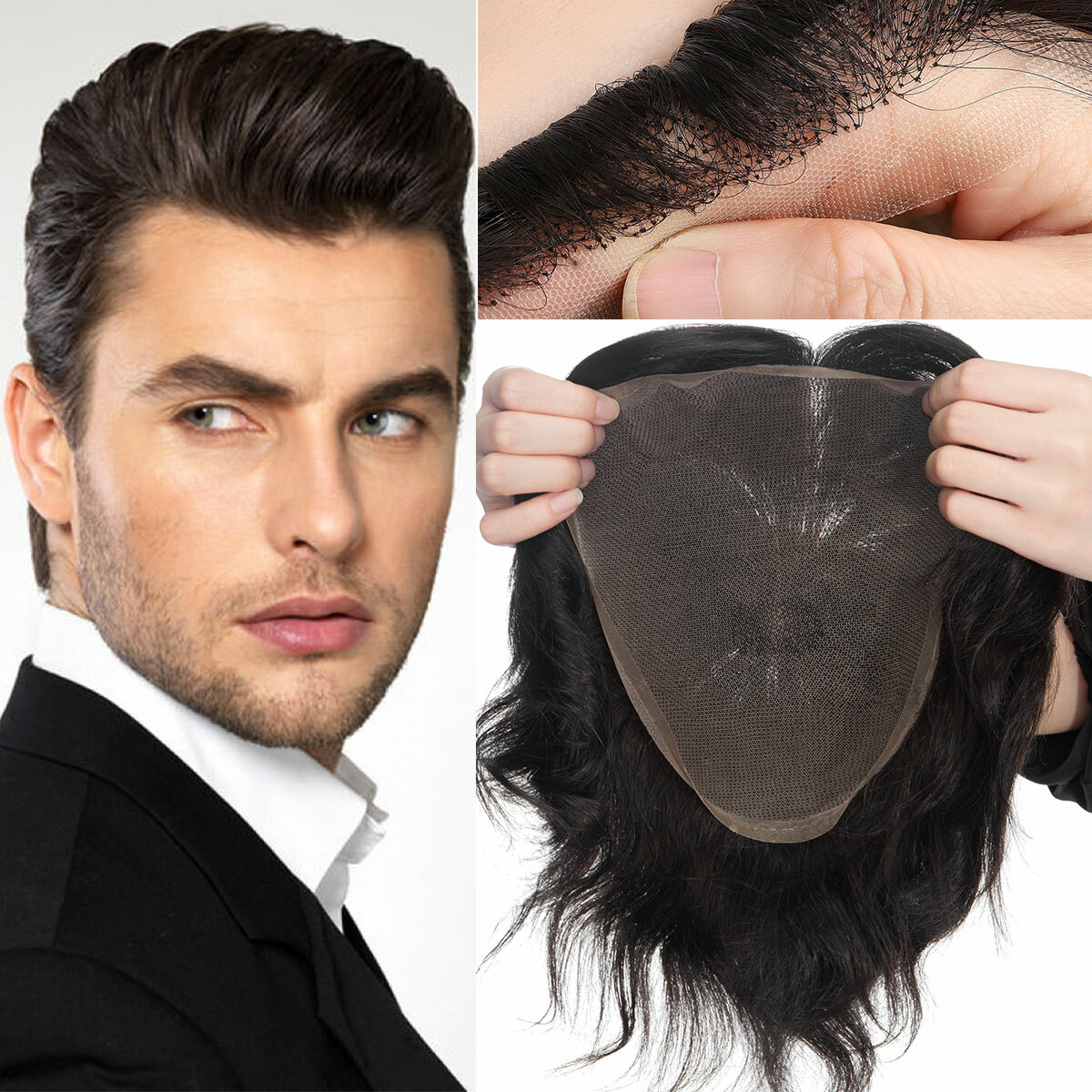 Toupee For Men Men's Toupee Human Hair Replacement System Full Poly