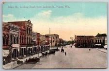 Main St Looking South From Jackson St Cars & Horses Ripon WI C1917 Postcard W2