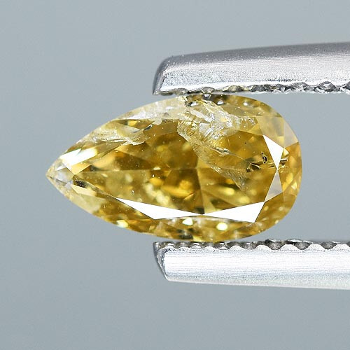 Fancy Color 100% Natural Diamond 1.01 cts Nice Greenish Yellow Color Pear Cut - Picture 3 of 4