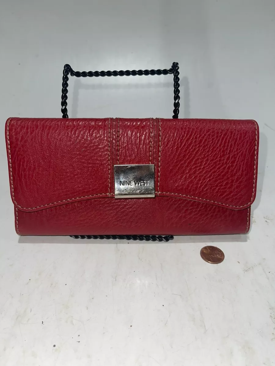 NINE WEST Clutch Wallet Red Textured Leather Buttoned Ponte Vechio