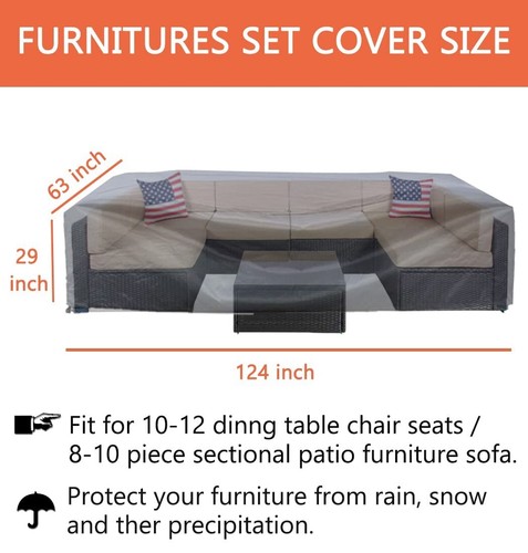 Patio Furniture Cover Waterproof Outdoor Sectional Sofa Set Covers Heavy Duty - Picture 4 of 9