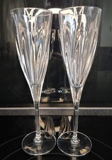 2 x Tall CRISTAL D'ARQUES Champagne Flutes Glasses Stamped Signed Twist Spiral