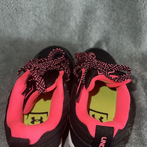 Under Armour Cleats 10K Girls Athletic Shoes Spikes Softball Baseball PINK BLACK - Picture 6 of 8