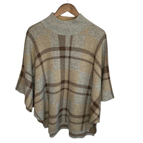 Note di Anita Womens Plaid Merino Wool Cashmere Poncho One Size Old Money Italy