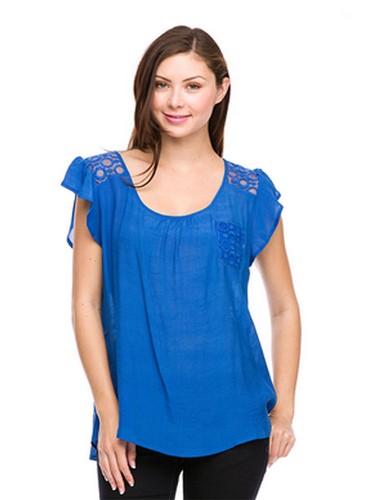G2U DEEP CORAL ORANGE LACE RAYON COTTON CASUAL CAP SLEEVE TOP BLOUSE 1XL NEW - Picture 4 of 5