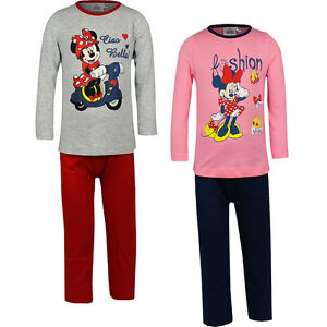 Neu Pyjama Set Schlafanzug Mädchen Minnie Mouse grau blau pink 98 104 116 128 #9