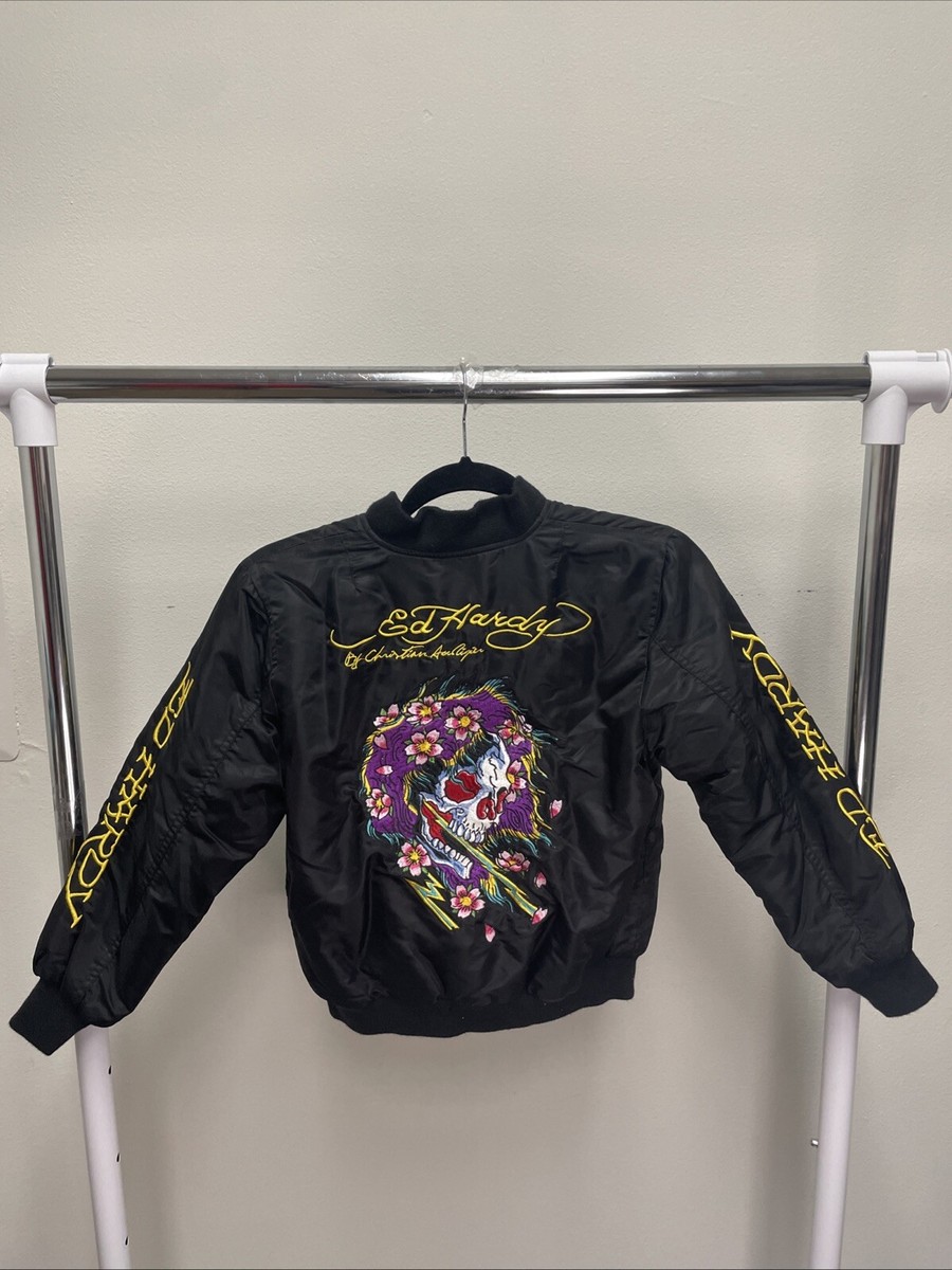 Christian Audigier x Ed Hardy Black Puffer Bomber Jacket - Kids