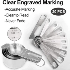 20 Pcs Food-Grade Stainless Steel Measure Cup Set For Cooking Baking Measurement