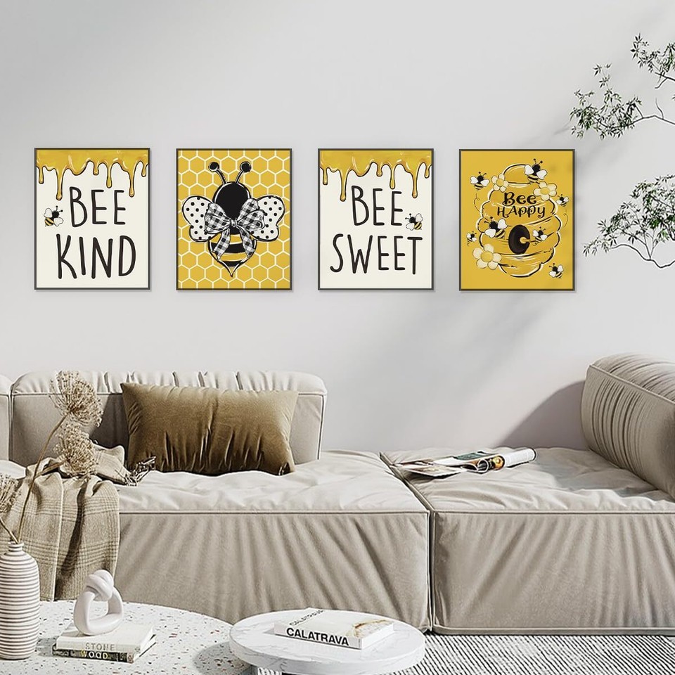 PLKMK Bee Wall Decor Set of 4,Bee Decor for Home,Bumble Bee Decor,Bee
