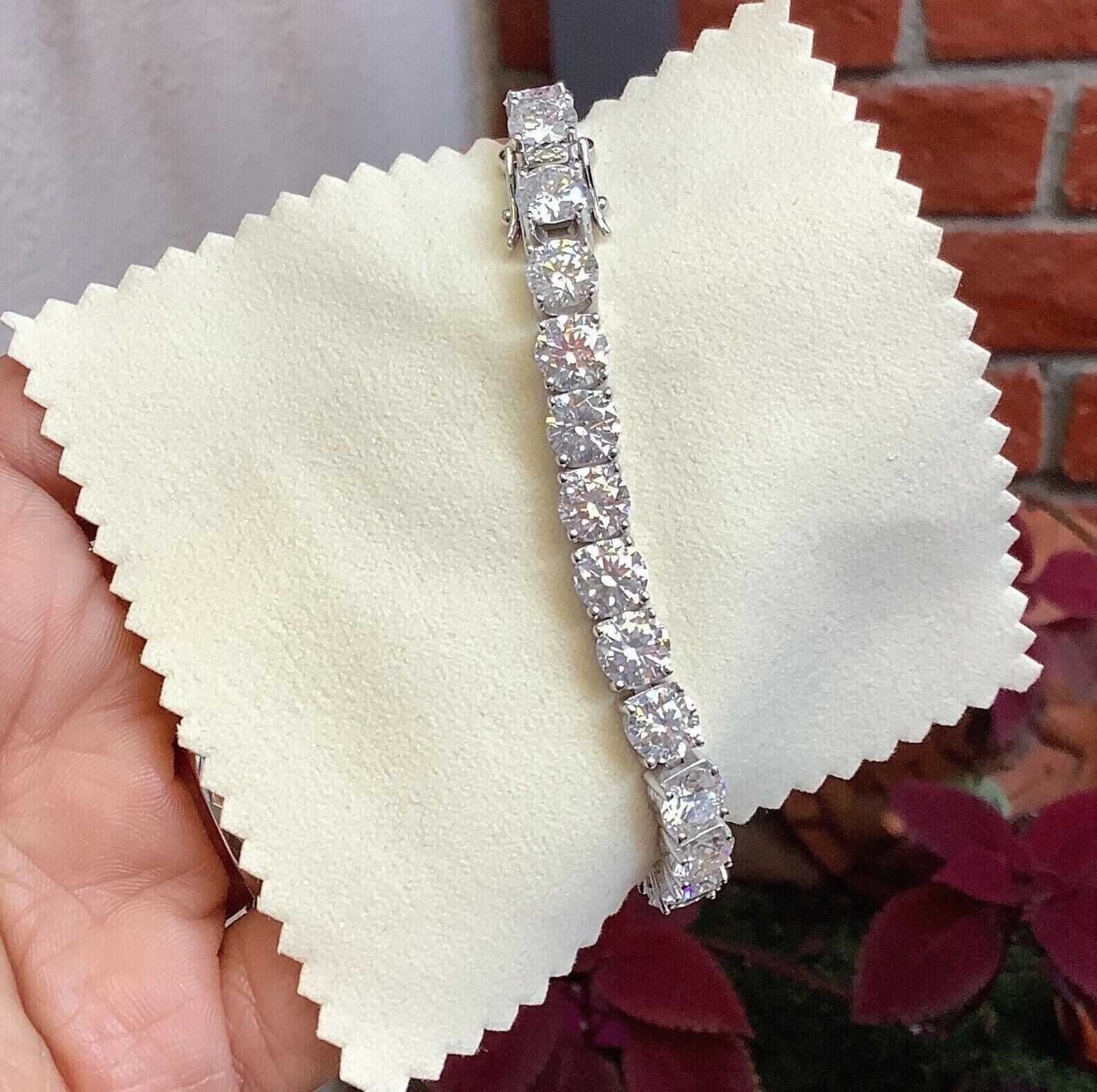 4 mm Round Cut Lab Created Diamond Tennis Charm Bracelet 925 Silver