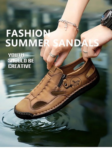 Sandali uomo estivi cavi traspiranti slip on scarpe outdoor casual spiaggia - Foto 12 di 14