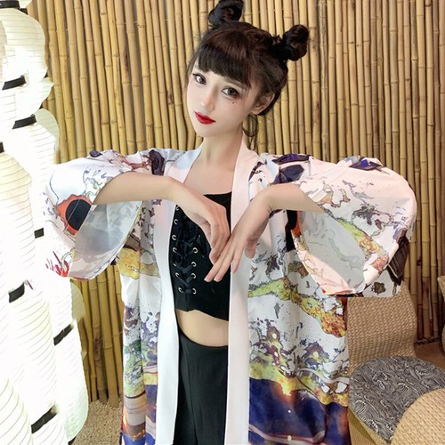 Kimono giapponese donna, ragazza Yukata cardigan cappotto giacca top protezione solare - Foto 9 di 11