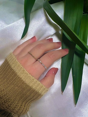 Dainty Blue Amazonite Faceted Round Gemstone Beads Adjustable Rings For Women - Picture 4 of 10