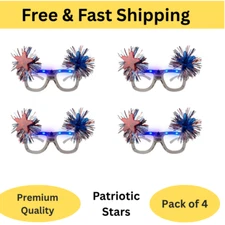 4-Pack LED Patriotic Stars Sunglasses Light-Up – Red, White & Blue Party Shades