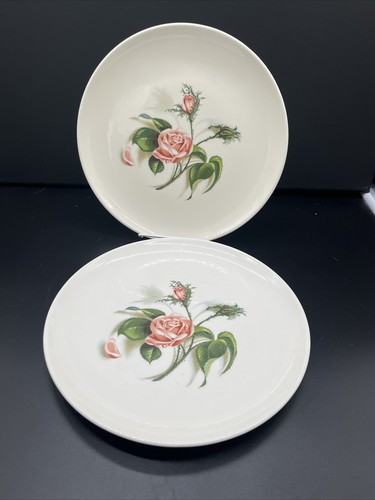 TWO Universal Ballerina Moss Rose 10" Dinner Plates Pink Roses Vintage Retro - Picture 4 of 9